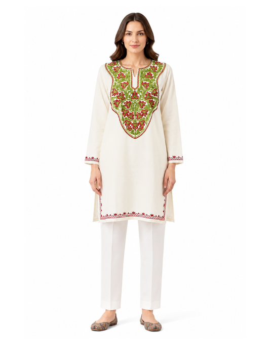 Noor : Aari embroidery summer kurti | Light Gray