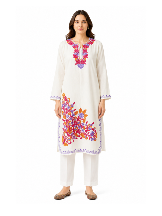 Noor : Aari embroidery summer kurti | Light Gray