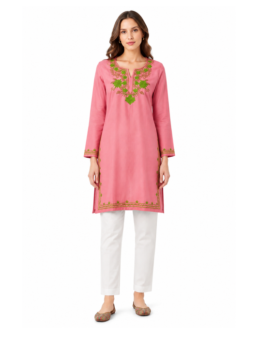 Noor : Aari embroidery summer kurti | Pink