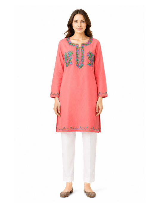 Noor : Aari embroidery summer kurti | Pink