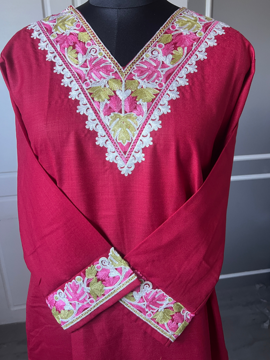 Kashmir Aari cotton Co-Ord Set | Dark Red