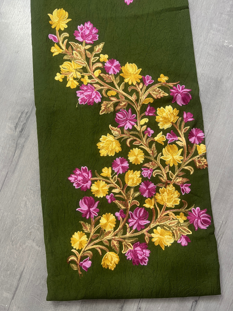 Gul Kashmiri Aari 2 Piece Unstitched Suit | Dark Green