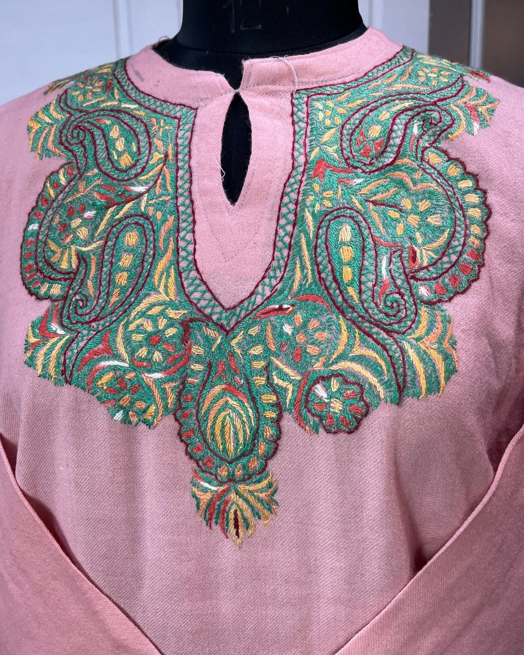 Meeras: Hand-Embroidered Raffel Phiran | Soft Peach