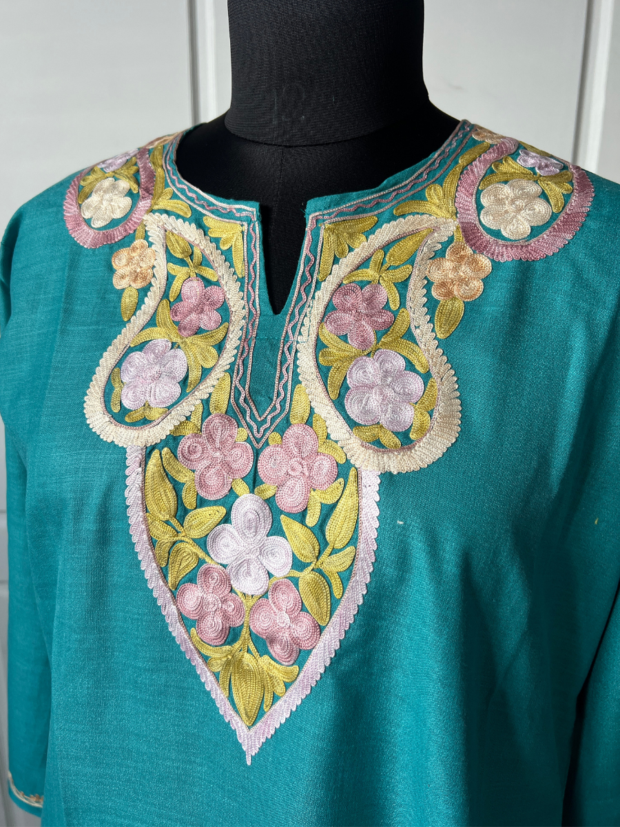 Kashmir Aari cotton Co-Ord Set | Dark Teal