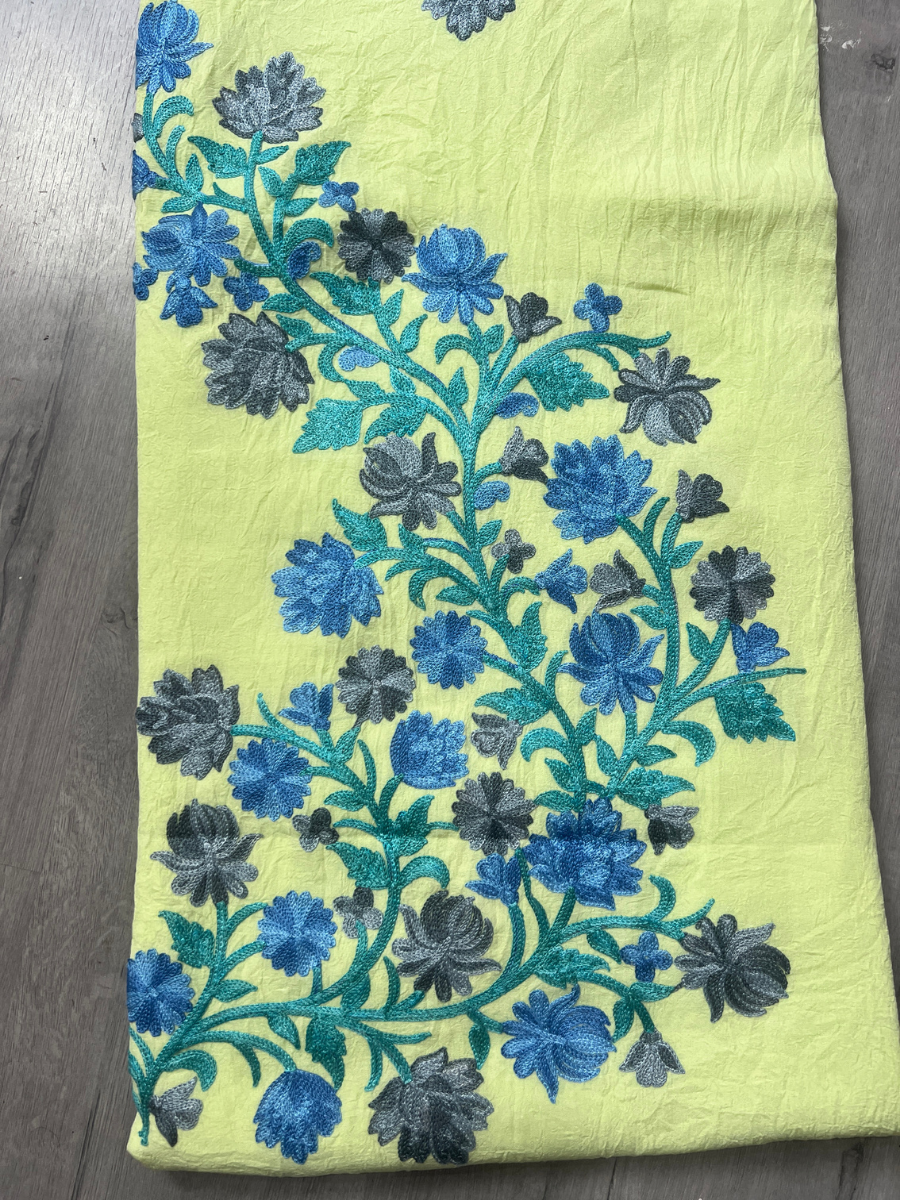 Gul Kashmiri Aari 2 Piece Unstitched Suit | Bright Olive