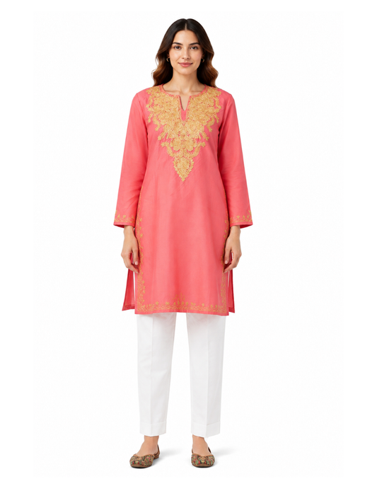 Noor : Aari embroidery summer kurti | Pink