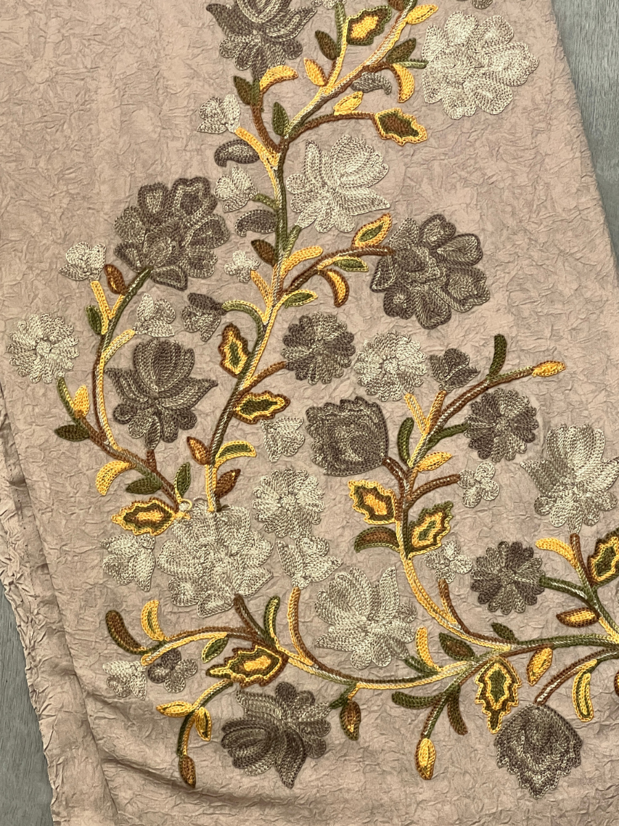 Gul Kashmiri Aari 2 Piece Unstitched Suit | Tan