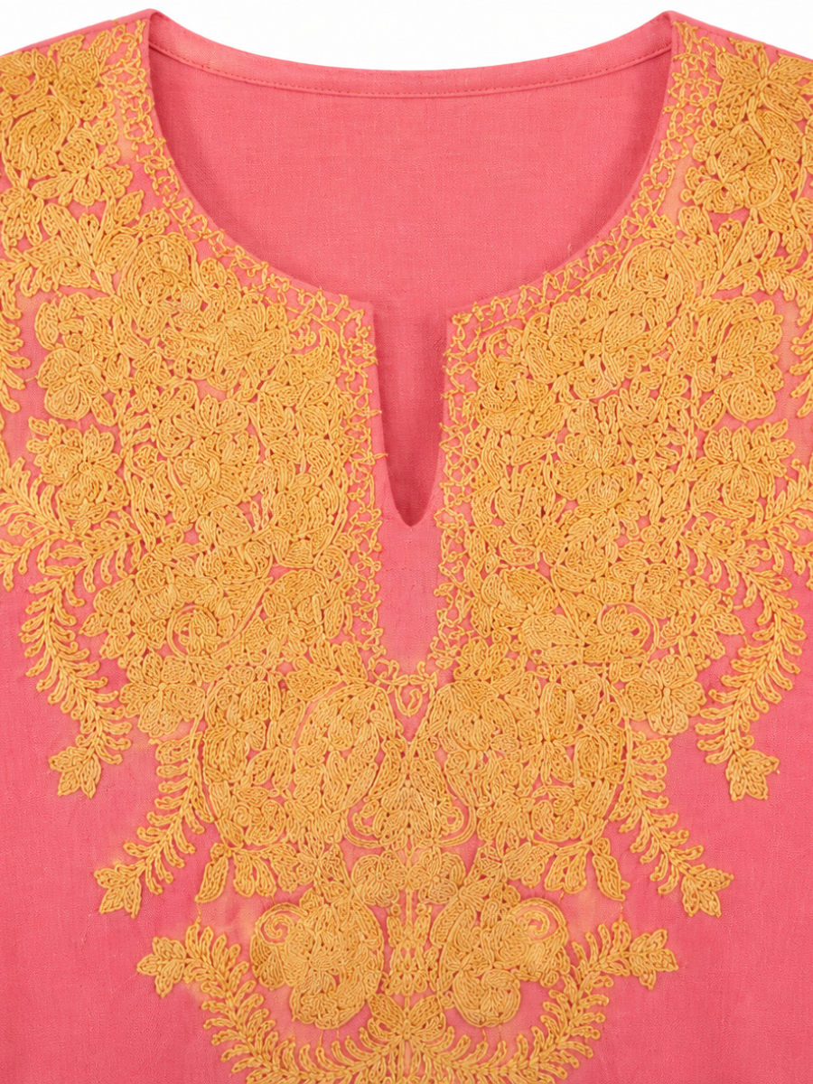 Noor : Aari embroidery summer kurti | Pink