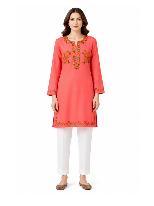 Noor : Aari embroidery summer kurti | Pink