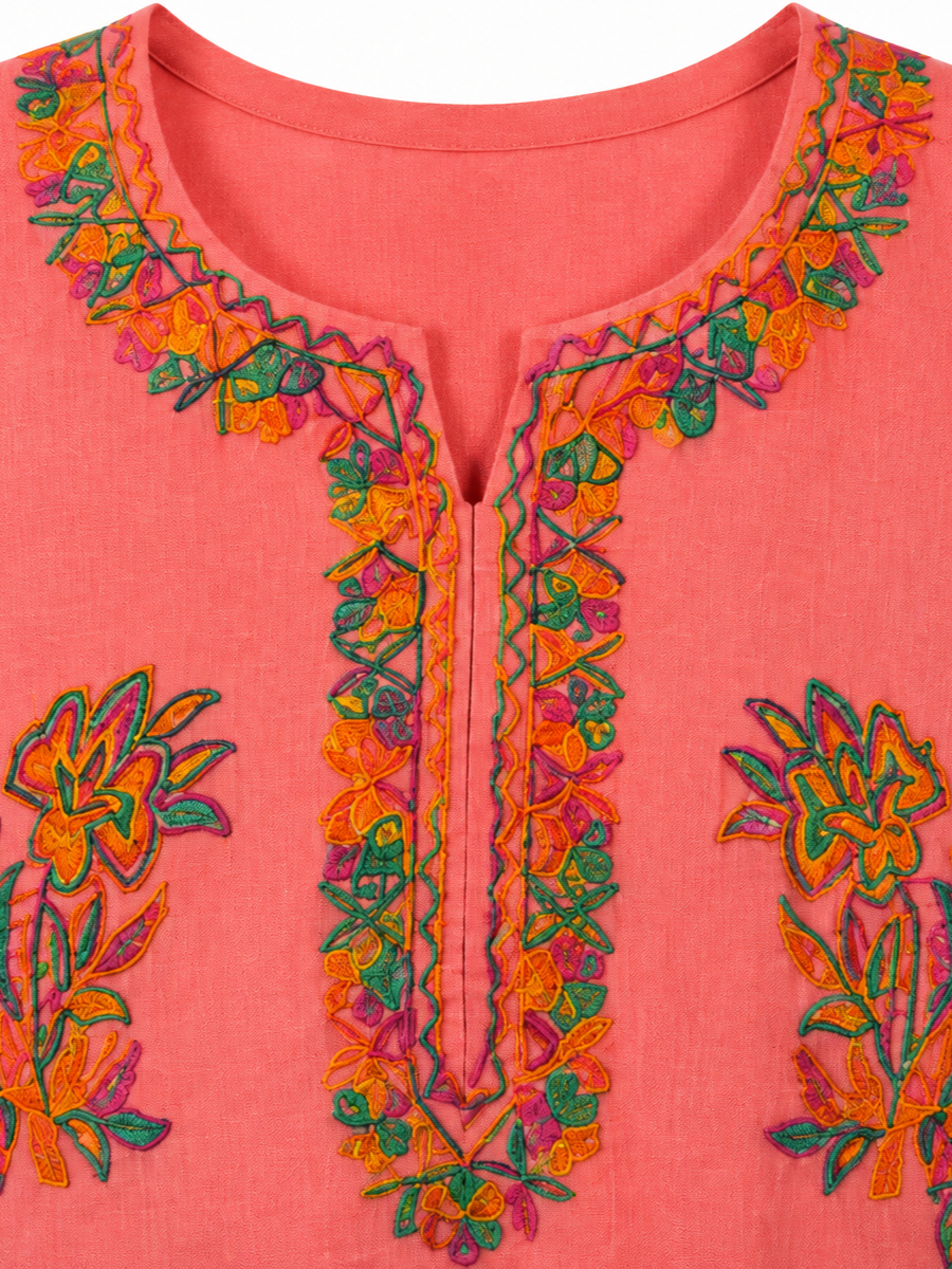 Noor : Aari embroidery summer kurti | Pink