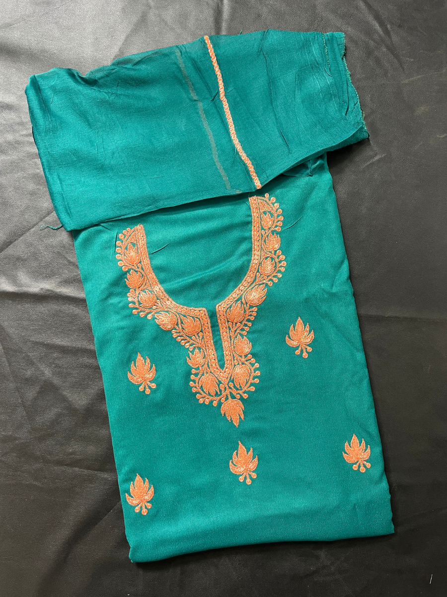 Kashmiri Botti Tilla 3 Piece Unstitched Suites | Dark Teal