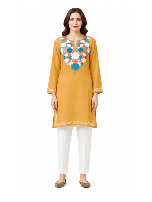 Noor : Aari embroidery summer kurti | Gold