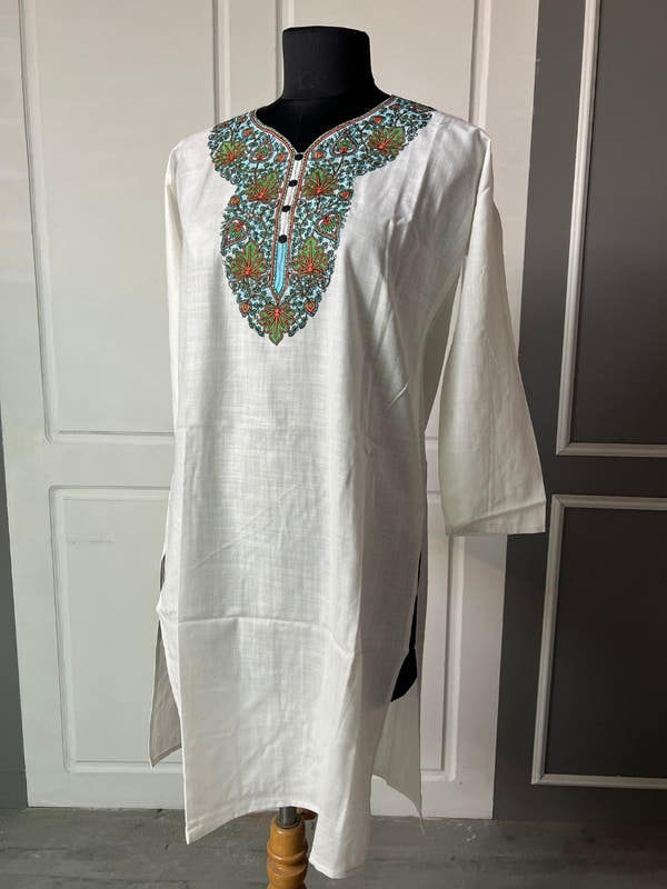 Noor : Aari embroidery summer kurti |Light Gray