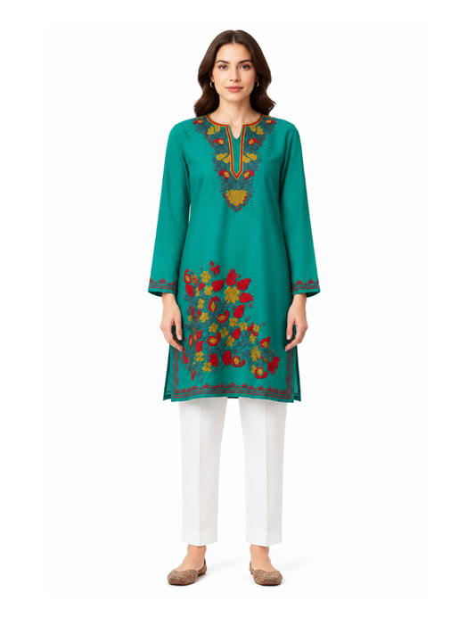Noor : Aari embroidery summer kurti | Dark Teal