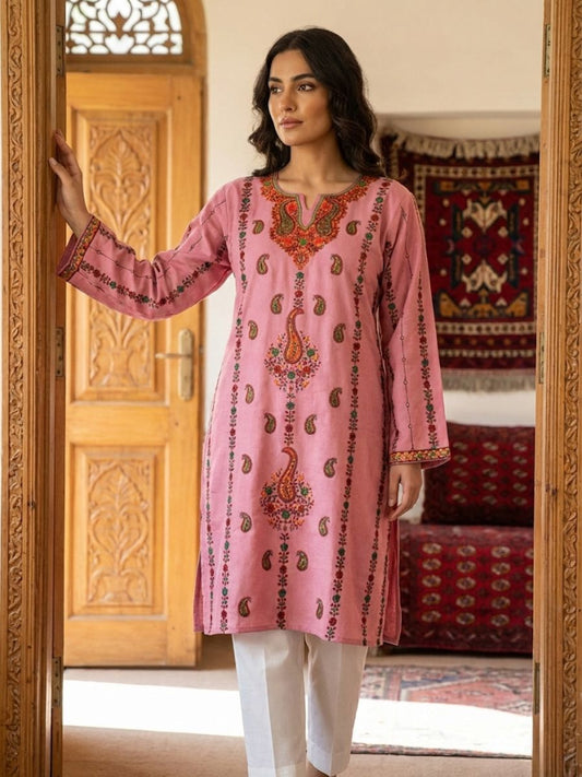 Kashmiri Soni Embroidered Phiran | Pink