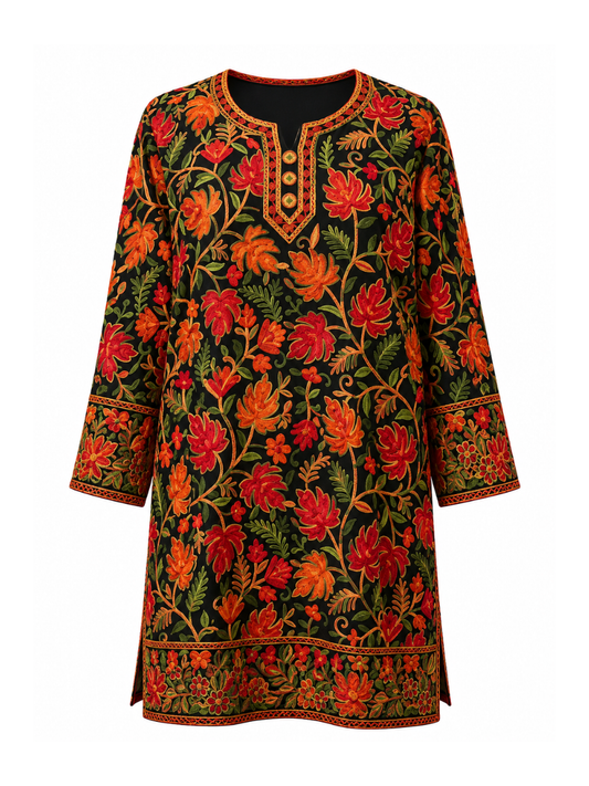 Noor : chinar embroidery summer kurti | Black Georgette
