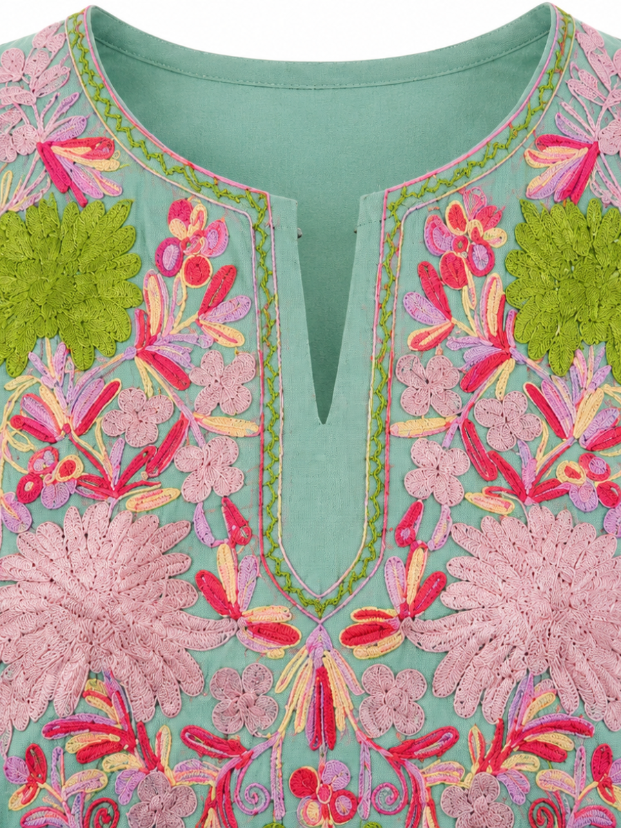 Noor : Aari embroidery summer kurti | Ocean Teal