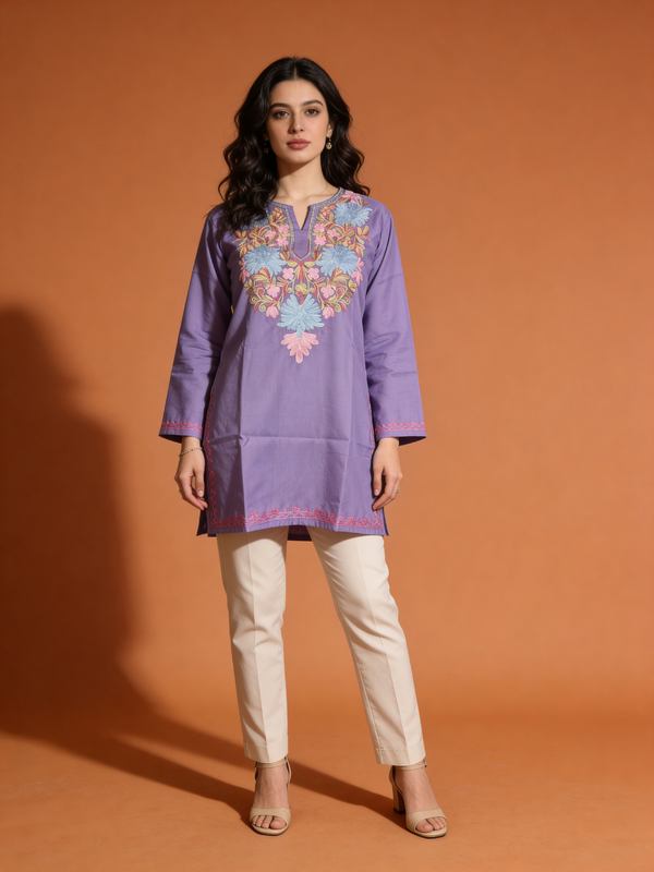 Noor : Aari embroidery summer kurti | Lavender