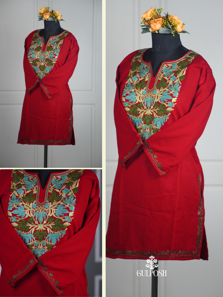 Rang-E-Chinar Red Short Woolen Kurtis
