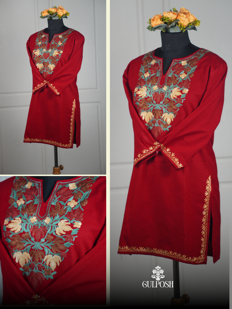 Rang-E-Chinar Red Short Woolen Kurtis
