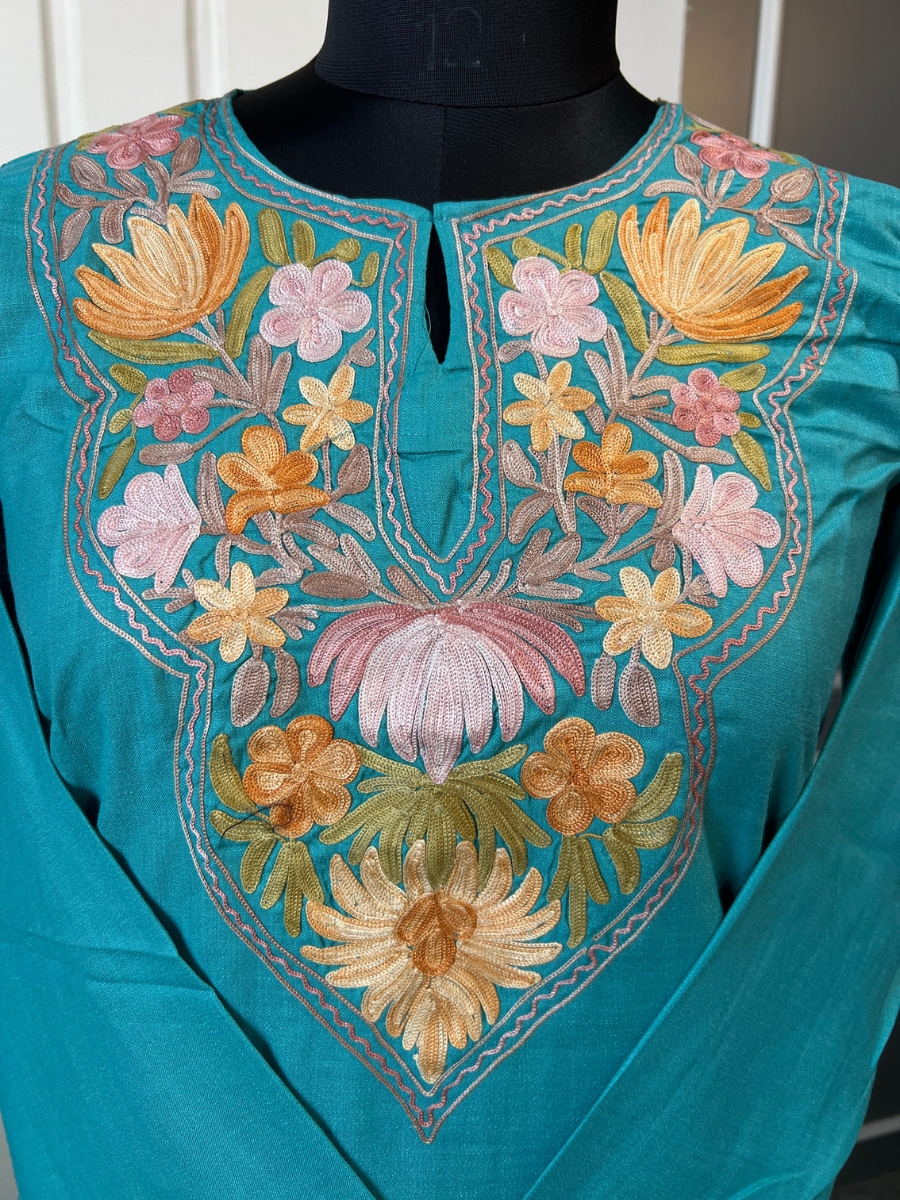 Kashmir Aari cotton Co-Ord Set | Dark Teal