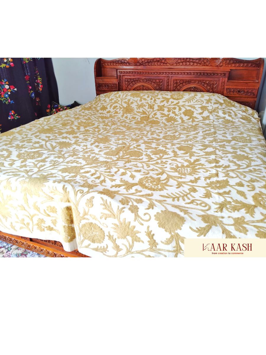 Kashir Bahaar Krewal Embroidery Bedcover - KaarKash