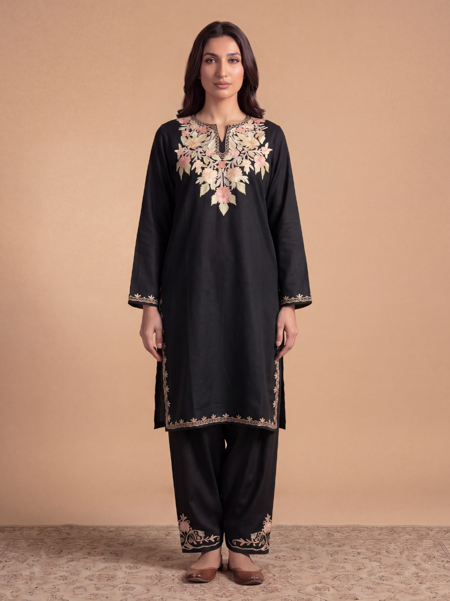 Kashmir Aari cotton Co-Ord Set | Ebony