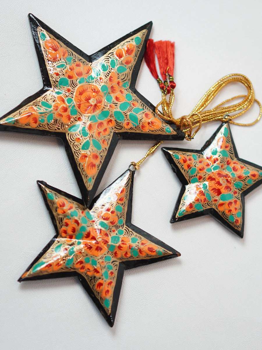 Stars - Handcrafted Paper Mache Christmas Ornaments & Festive Décor - KaarKash