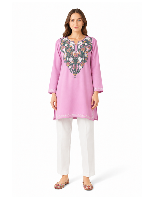 Noor : Aari embroidery summer kurti | Vintage Pink