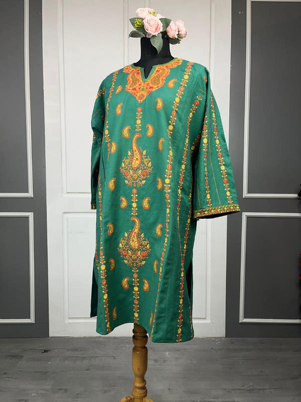 Kashmiri Soni Embroidered Phiran | Turquoise