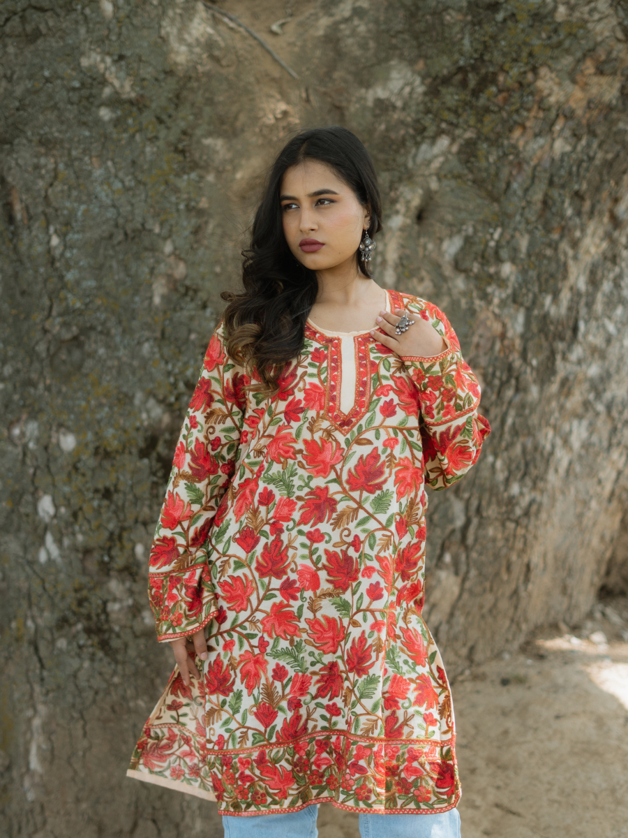 Chinar Beige Kahmiri Cotton Kurtis