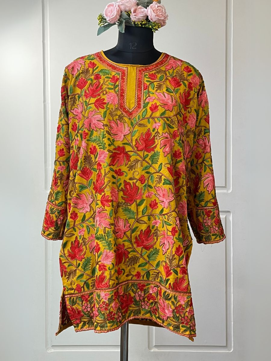 Chinar Mustard Kashmiri Cotton Kurtis