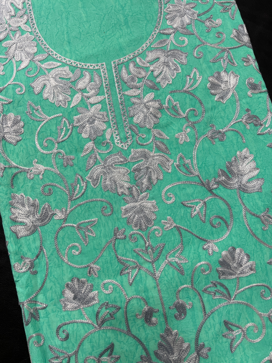 Kashmiri Botti Aari 2 Piece Unstitched Suit | Ocean Teal