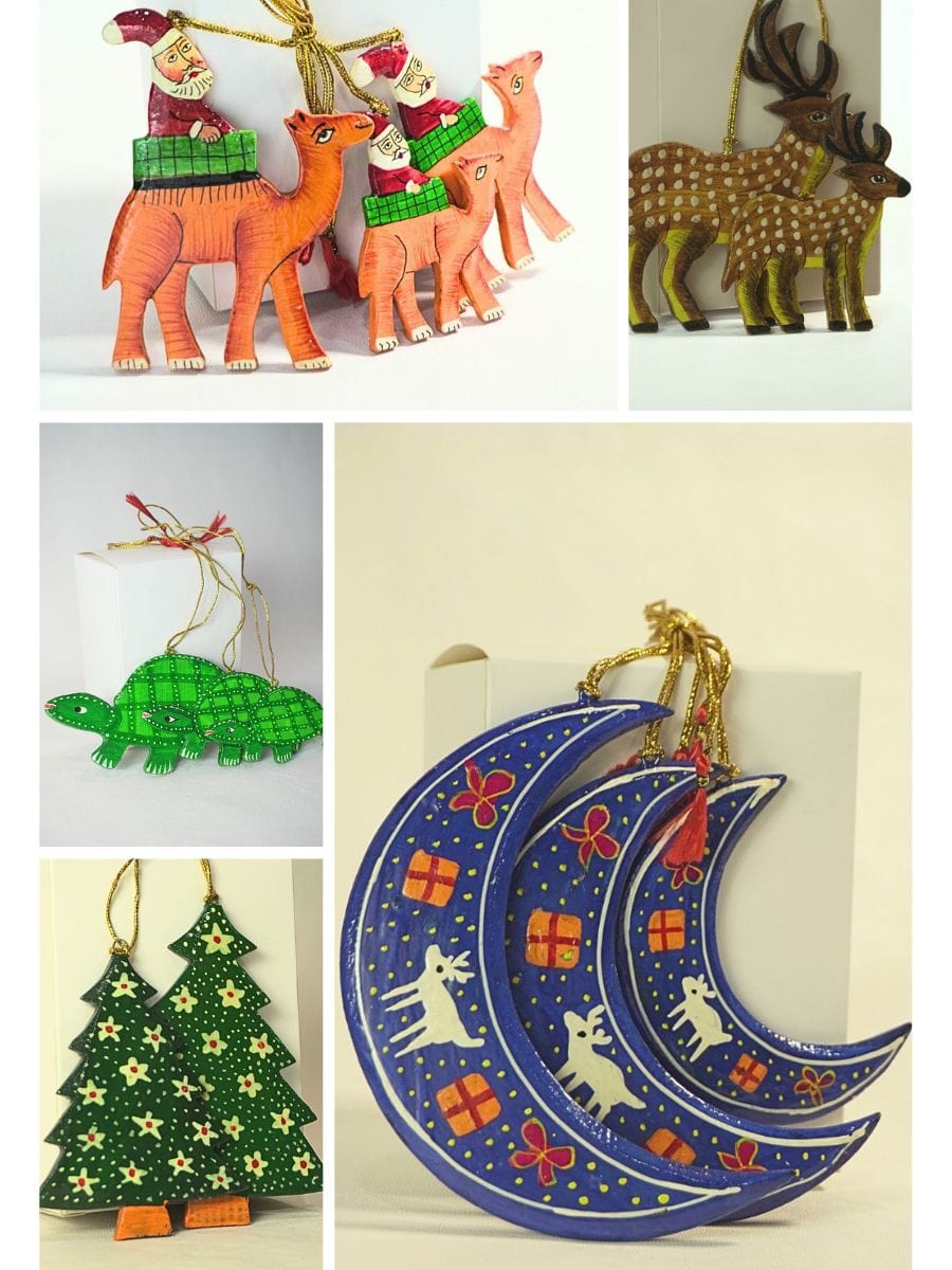 Paper Mache Christmas Ornaments | Festive Hanging Pendant Kit with Tools | DIY Home Decor Craft (Snowman Santa) | Pack of Three - KaarKash