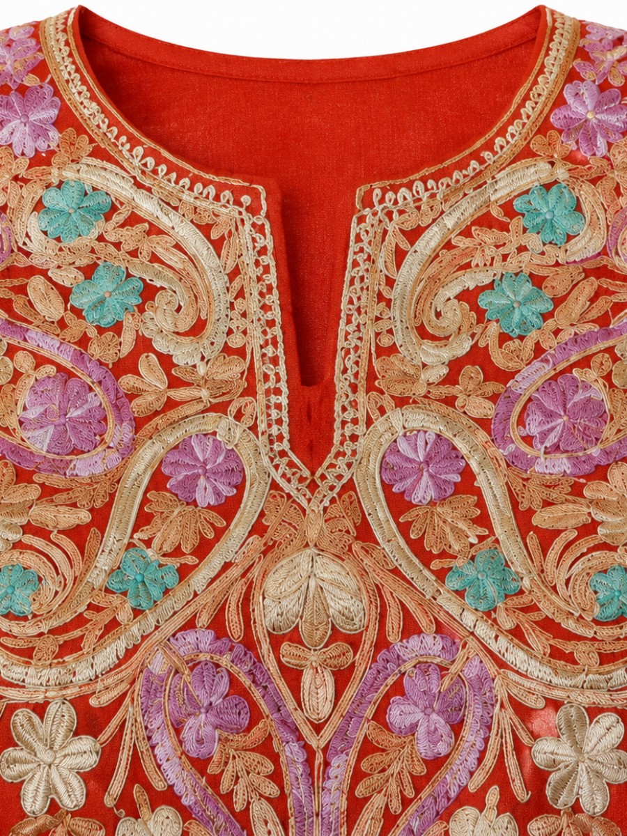 Noor : Aari embroidery summer kurti | Red