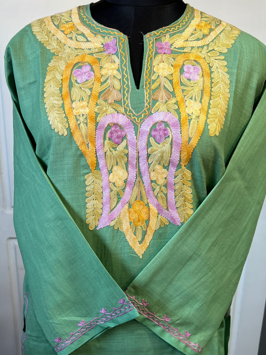 Kashmir Aari cotton Co-Ord Set | Dark Green