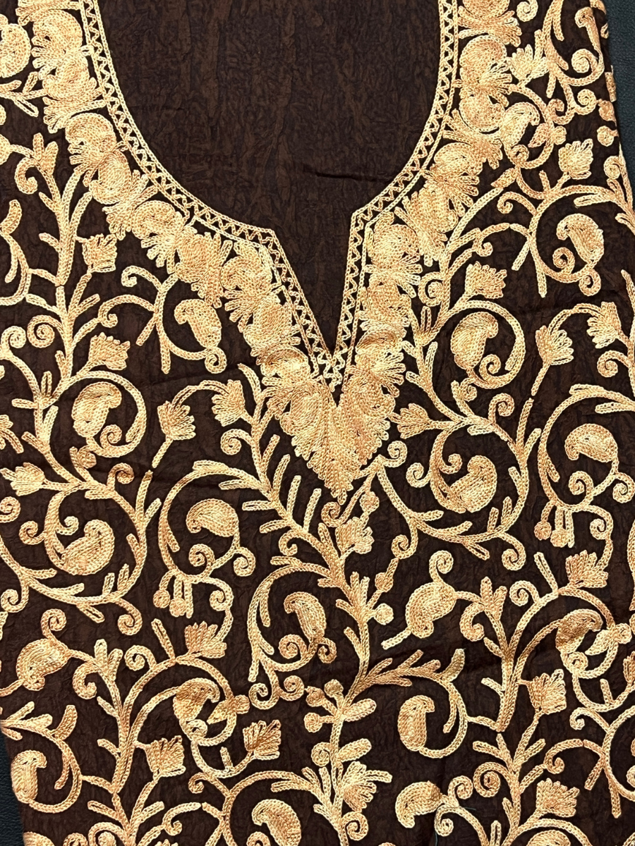 Kashmiri Botti Aari 2 Piece Unstitched Suit | Grayish Brown