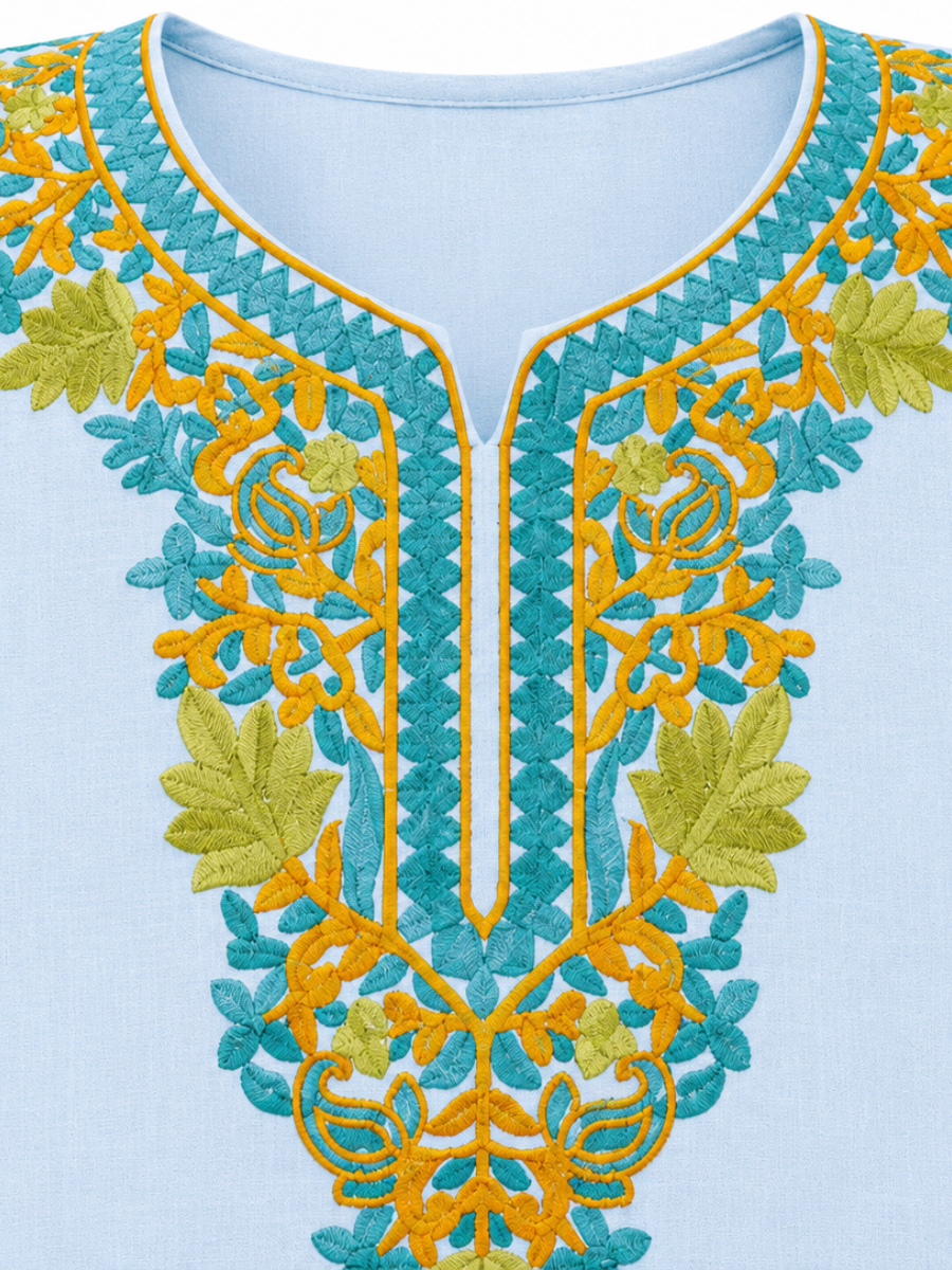 Noor : Kashmiri Aari embroidery summer Co-Ord Set | Aqua