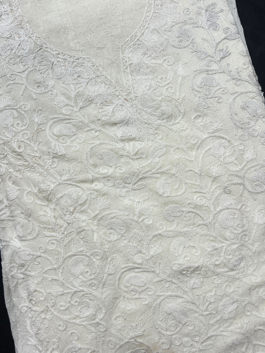 Kashmiri Botti Aari 2 Piece Unstitched Suit | Light Gray