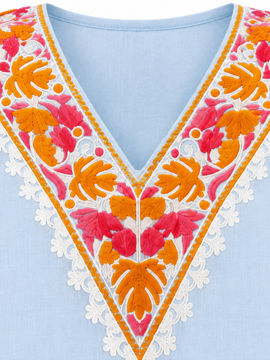 Noor : Kashmiri Aari embroidery summer Co-Ord Set | Aqua
