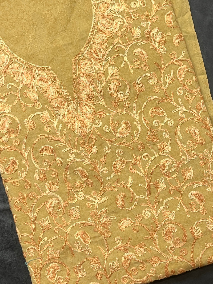 Kashmiri Botti Aari 2 Piece Unstitched Suit | Tan