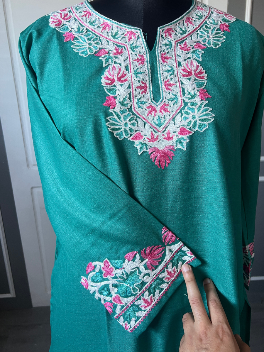 Kashmir Aari cotton Co-Ord Set | Dark Teal