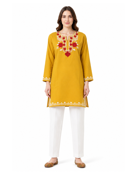 Noor : Aari embroidery summer kurti | Gold