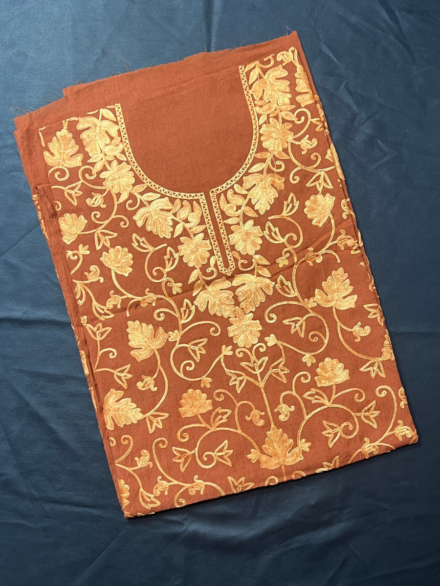 Kashmiri Botti Aari 2 Piece Unstitched Suit | Brown