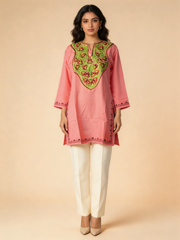 Noor : Aari embroidery summer kurti | Red Rose