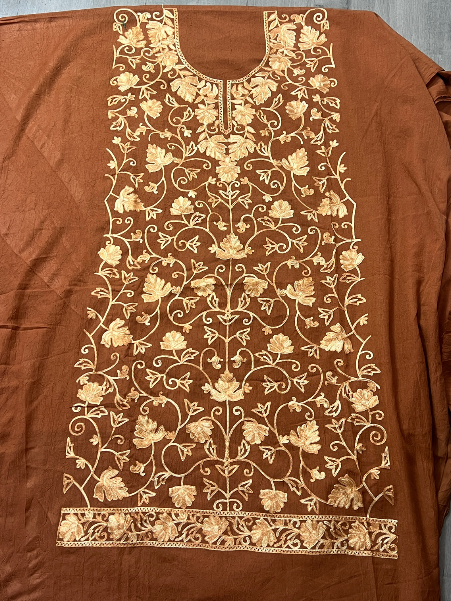 Kashmiri Botti Aari 2 Piece Unstitched Suit | Brown
