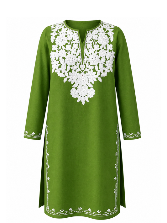 Noor : Aari embroidery summer kurti | Emerald Green
