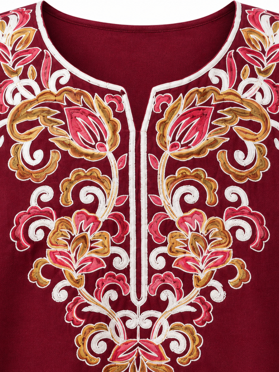 Noor : Aari embroidery summer kurti | Dark Red