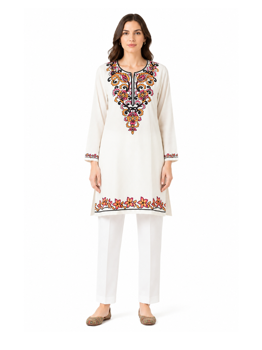 Noor : Aari embroidery summer kurti | Light Gray