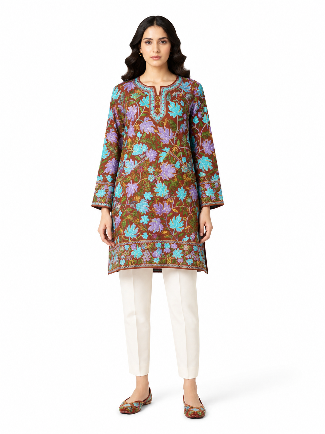 Noor : chinar embroidery summer kurti | Brown